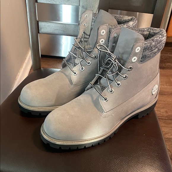 Timberland Gray Nubuck Lace-Up Men’s Ankle Boots with Knit Collar - Picture 6 of 7